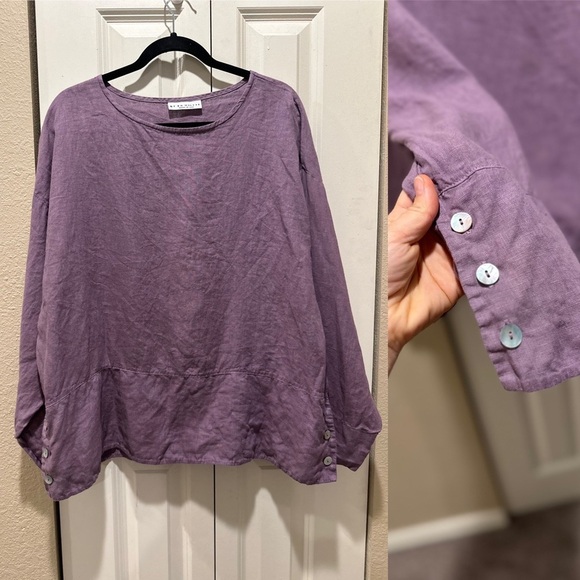 Bryan Walker Resort Lagenlook Linen Boat Neck Artist Dropped Shoulder Top,L - Picture 1 of 11